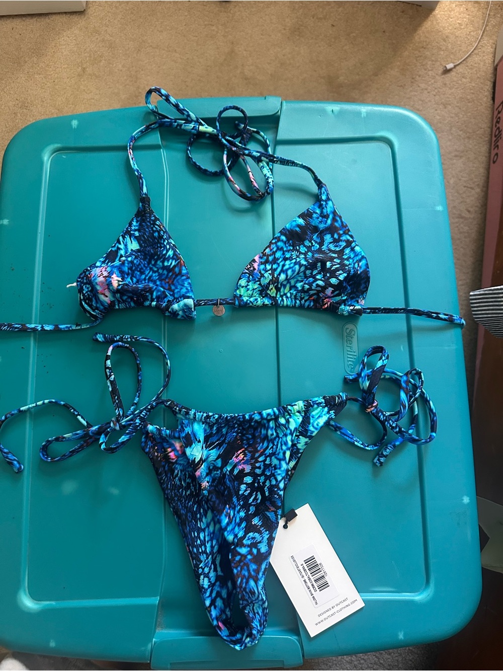 Blue Printed Tie-Side Triangle Bikini